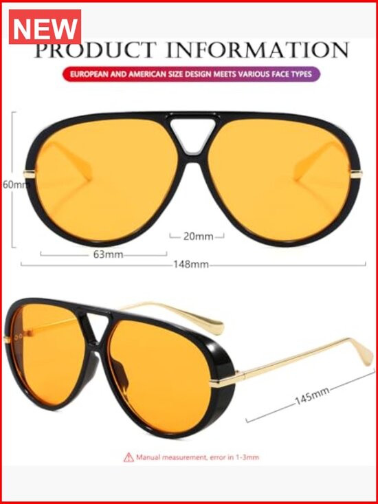 Oversized Aviator Sunglasses Retro Big Frame UV400 Protection Full Frame main image 6